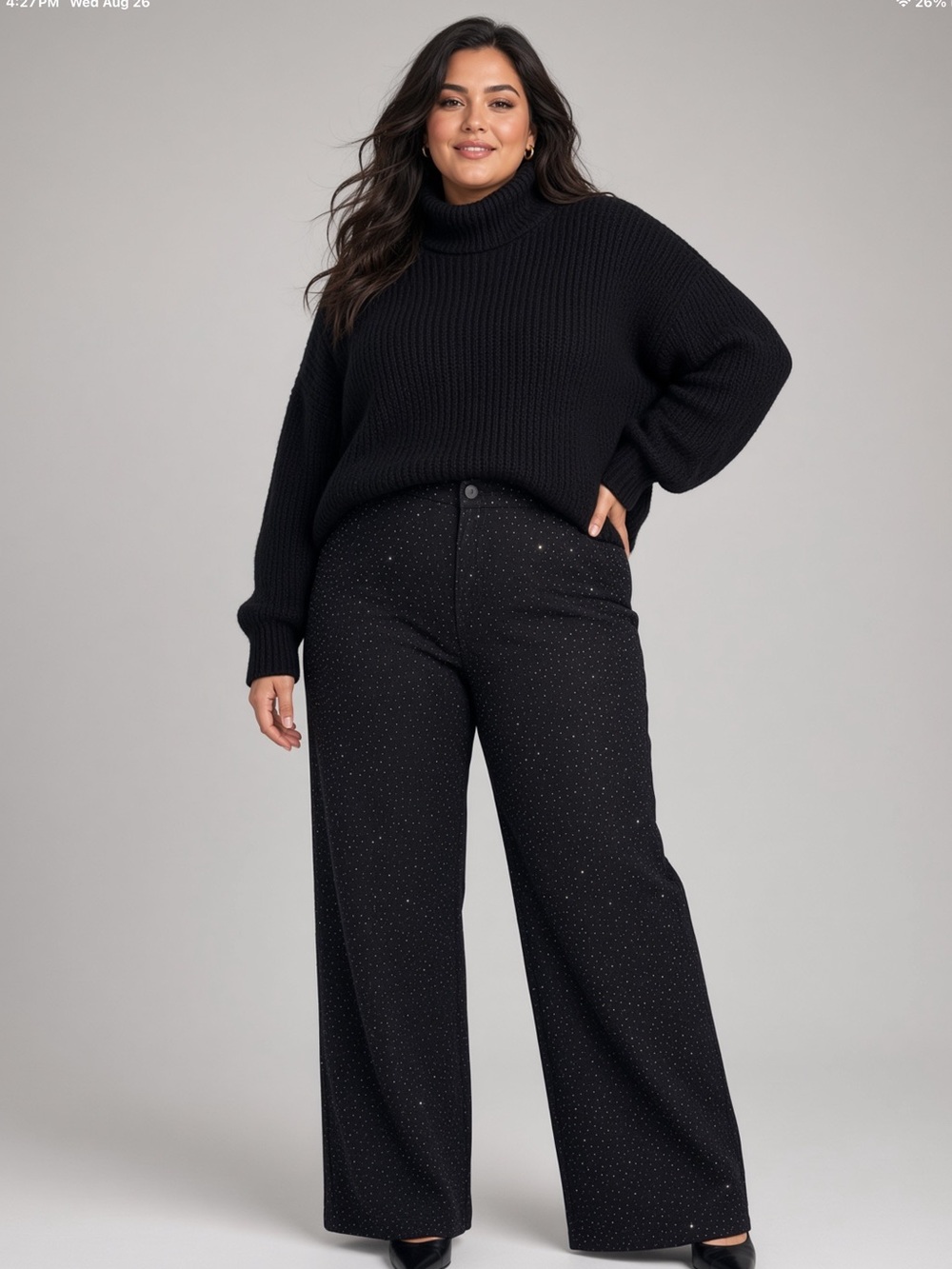 Eloquii  Wide-Leg Black Denim Sparkle Pants - Elegant Women's Trousers